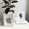 A black and white drawing of three potted plants on a greeting card.Order online for event items from the best florist in Toronto near you