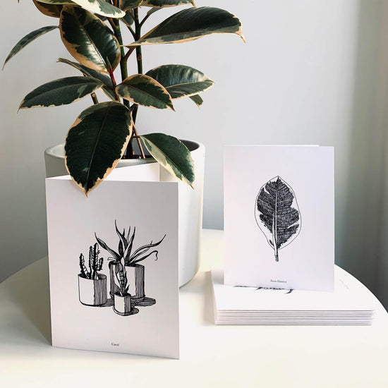 Load image into Gallery viewer, A black and white drawing of three potted plants on a greeting card.Order online for event items from the best florist in Toronto near you
