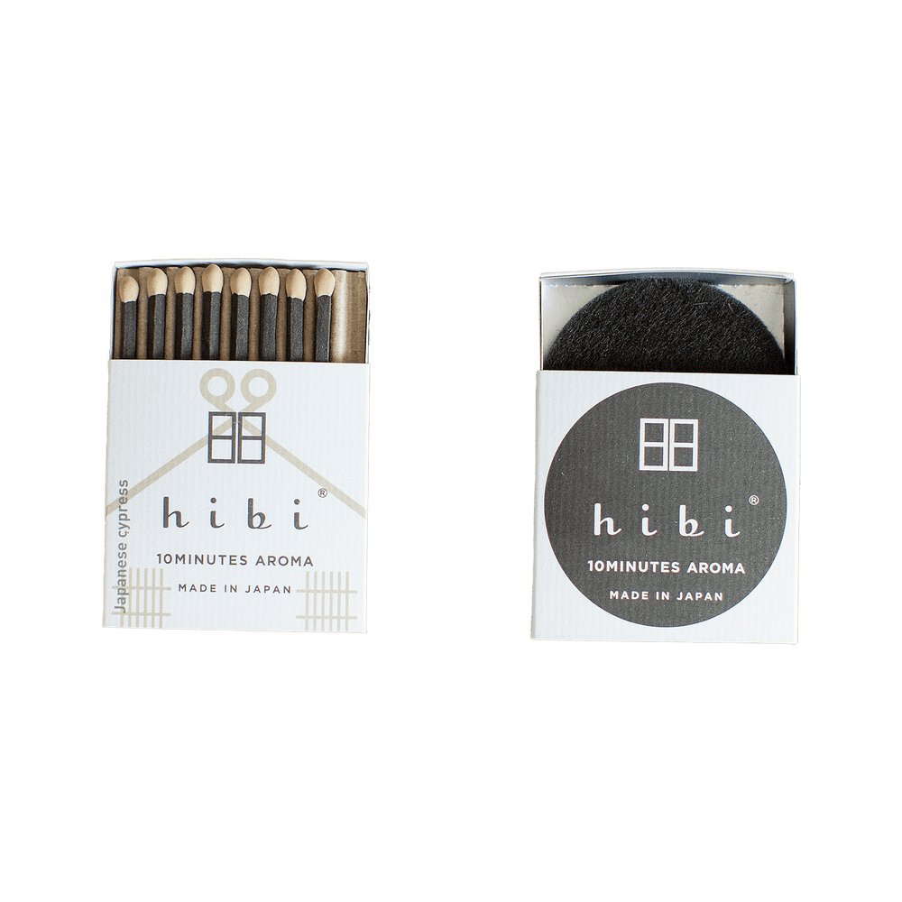 Two boxes of hibi 10 MINUTES AROMA incense sticks, one showing the sticks and the other showing the grey incense pad, both labeled ‘MADE IN JAPAN’. Order online for aromas from the best florist in Toronto near you