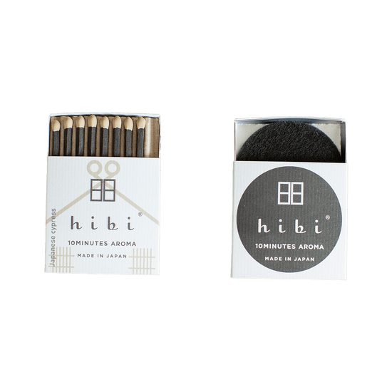 Two boxes of hibi 10 MINUTES AROMA incense sticks, one showing the sticks and the other showing the grey incense pad, both labeled ‘MADE IN JAPAN’. Order online for aromas from the best florist in Toronto near you
