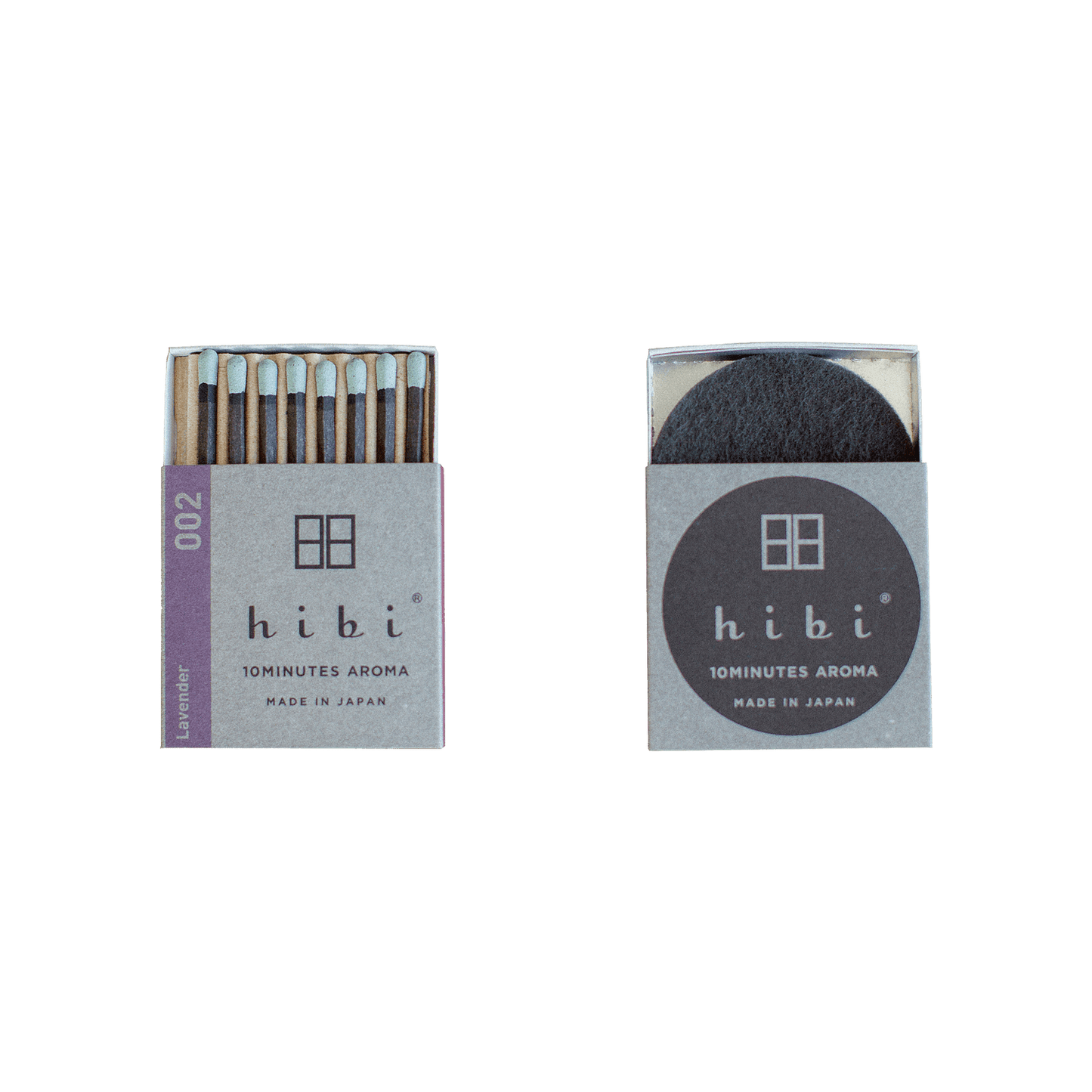 Two boxes of hibi 10 MINUTES AROMA incense sticks, one showing the sticks and the other showing the grey incense pad, both labeled ‘MADE IN JAPAN’.Order online for event items from the best florist in Toronto near you