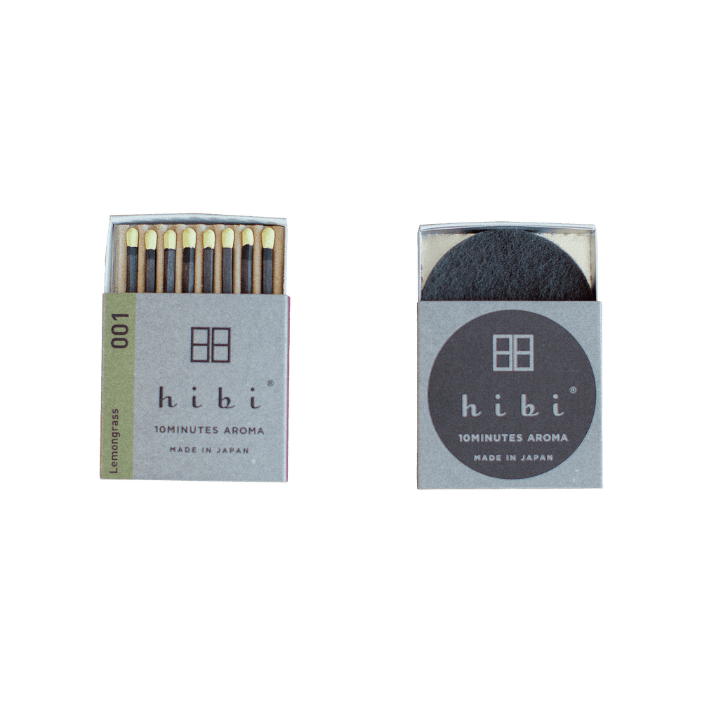 Two boxes of hibi 10 MINUTES AROMA incense sticks, one showing the sticks and the other showing the grey incense pad, both labeled ‘MADE IN JAPAN’.Order online for event items from the best florist in Toronto near you